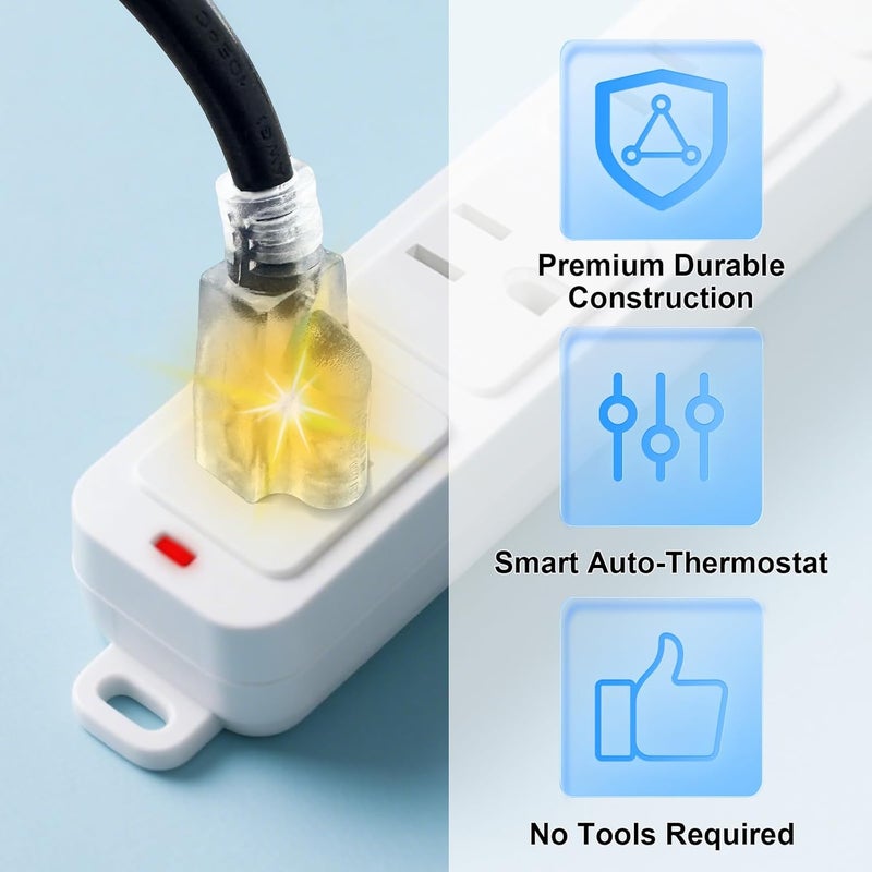 MAXKOSKO 1PC 120V 15A Temperature Controlled Extension Cord, Heat Cable Controller, Thermostatically Controlled Outlet Auto On/Off Below 37°F/Over 50°F, 20" Cord for Covered Outdoor Outlets - Image 4